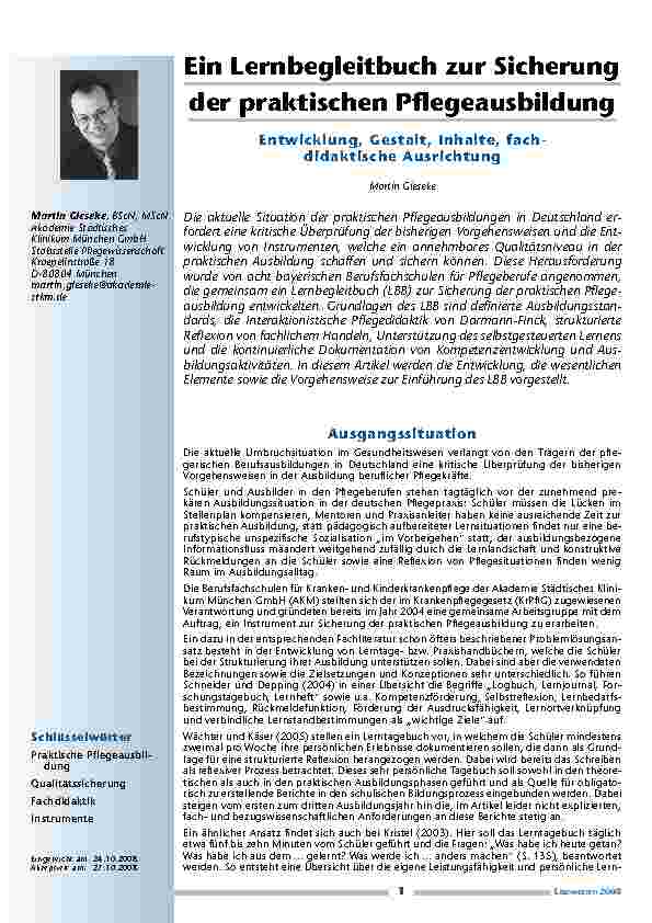 [doc_200211] Ein Lernbegleitbuch zur Sicherung der praktischen Pflegeausbildung – Entwicklung, Gestalt, Inhalte, fachdidaktische Ausrichtung