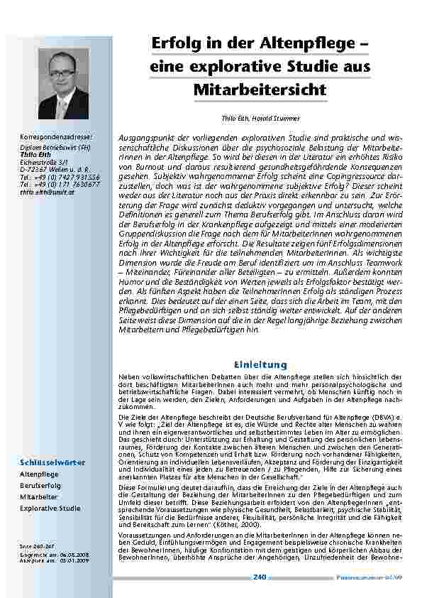 Erfolg in der Altenpflege – eine explorative Studie aus Mitarbeitersicht