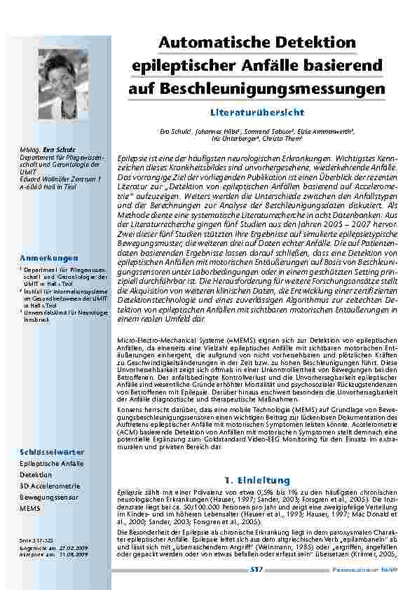 [doc_200126] Automatische Detektion epileptischer Anfälle basierend auf Beschleunigungsmessungen – Literaturübersicht