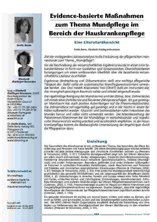 Evidence-basierte Maßnahmen zum Thema Mundpflege im Bereich der Hauskrankenpflege – Eine Literaturübersicht