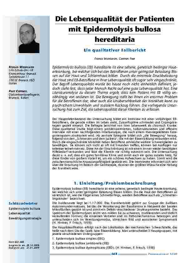 Die Lebensqualität der Patienten mit Epidermolysis bullosa hereditaria – Ein qualitativer Fallbericht
