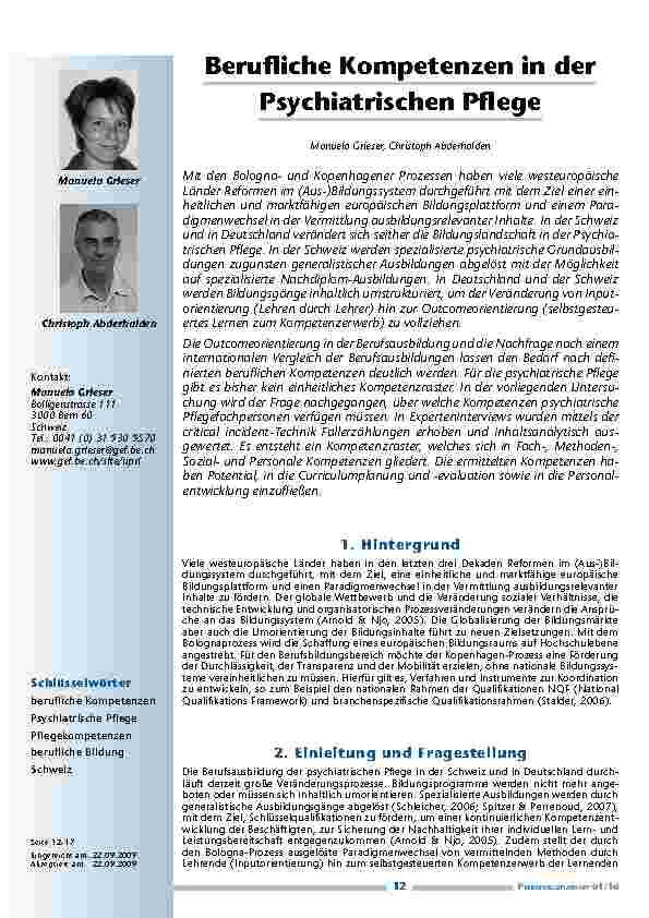 Berufliche Kompetenzen in der Psychiatrischen Pflege