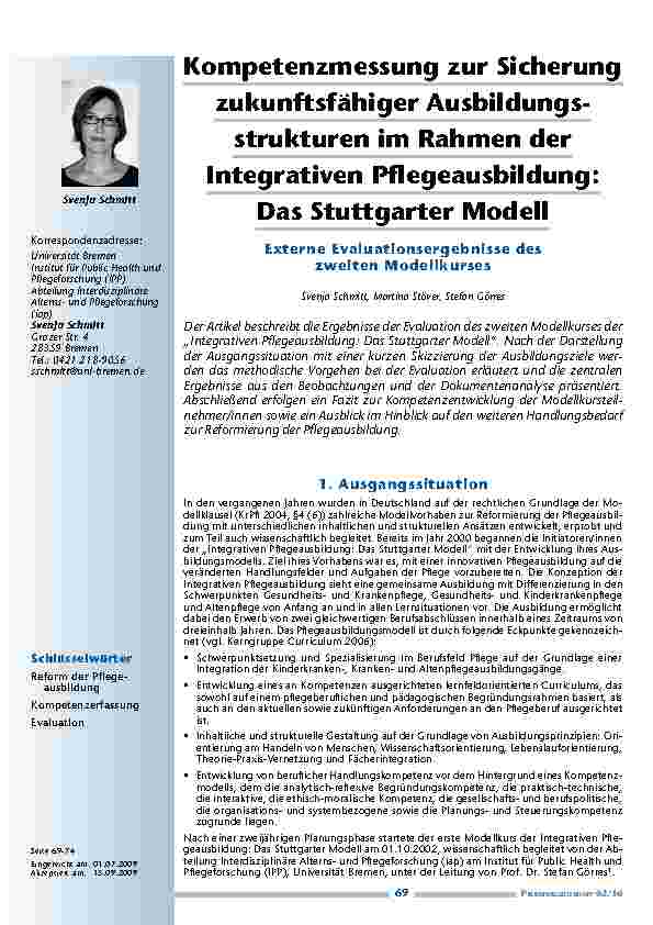 Kompetenzmessung zur Sicherung zukunftsfähiger Ausbildungsstrukturen im Rahmen der Integrativen Pflegeausbildung: Das Stuttgarter Modell – Externe Evaluationsergebnisse des zweiten Modellkurses