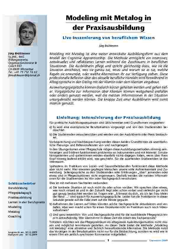 Modeling mit Metalog in der Praxisausbildung und ndash; Live-Inszenierung von beruflichem Wissen