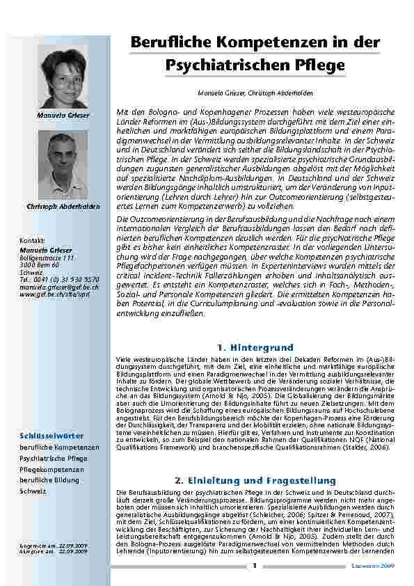 Berufliche Kompetenzen in der Psychiatrischen Pflege