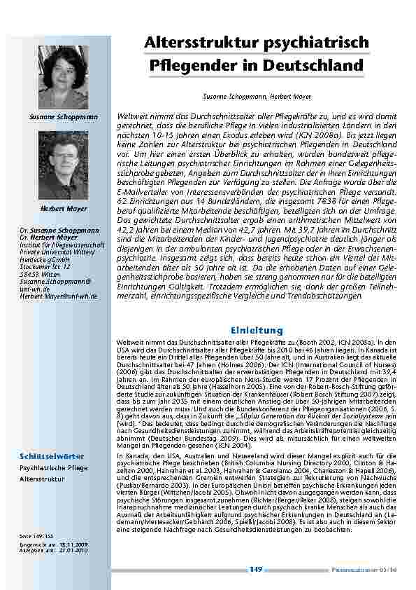 Altersstruktur psychiatrisch Pflegender in Deutschland