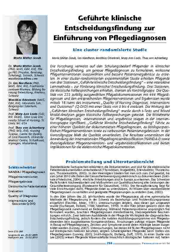 Geführte klinische Entscheidungsfindung zur Einführung von Pflegediagnosen – Eine cluster-randomisierte Studie