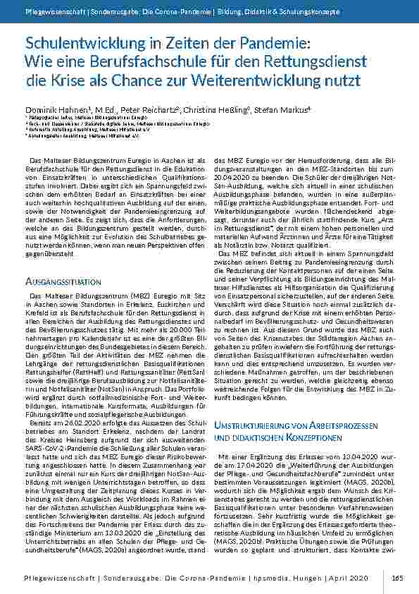 Schulentwicklung in Zeiten der Pandemie: Wie eine Berufsfachschule für den Rettungsdienst die Krise als Chance zur Weiterentwicklung nutzt