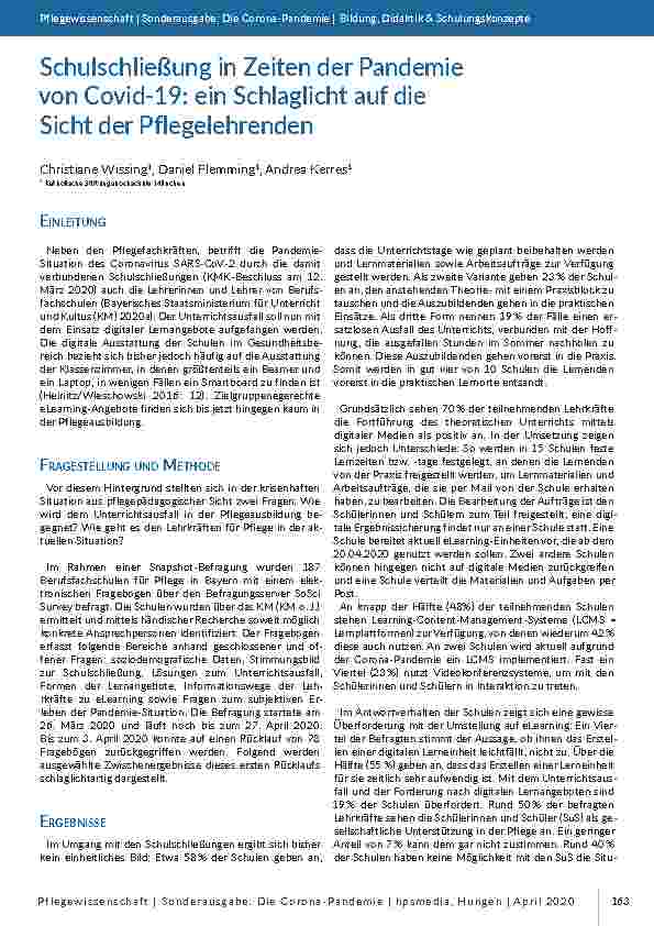 Schulschließung in Zeiten der Pandemie von Covid-19: ein Schlaglicht auf die Sicht der Pflegelehrenden