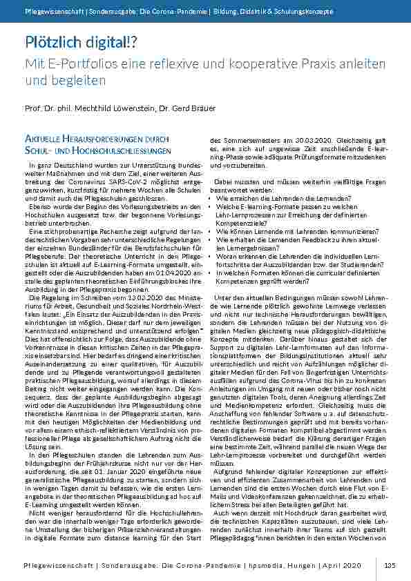 Plötzlich digital! ? Mit E-Portfolios eine reflexive und kooperative Praxis anleiten und begleiten