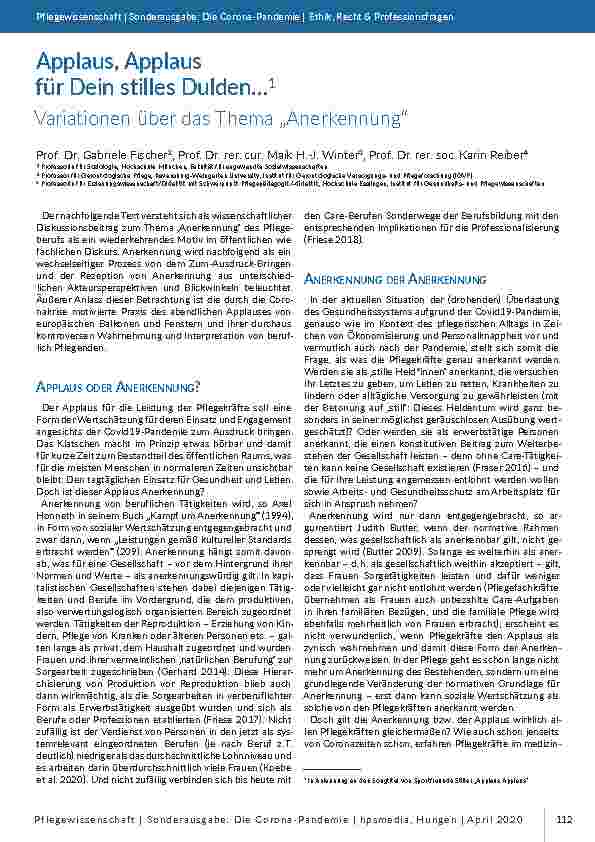 Applaus, Applaus für Dein stilles Dulden… Variationen über das Thema „Anerkennung“