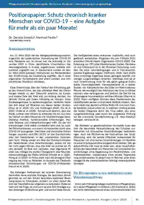 Positionspapier: Schutz chronisch kranker Menschen vor COVID-19 – eine Aufgabe für mehr als ein paar Monate!