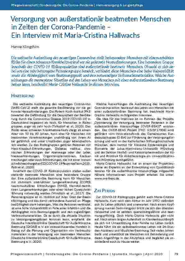 Versorgung von außerstationär beatmeten Menschen in Zeiten der Corona-Pandemie – Ein Interview mit Maria-Cristina Hallwachs