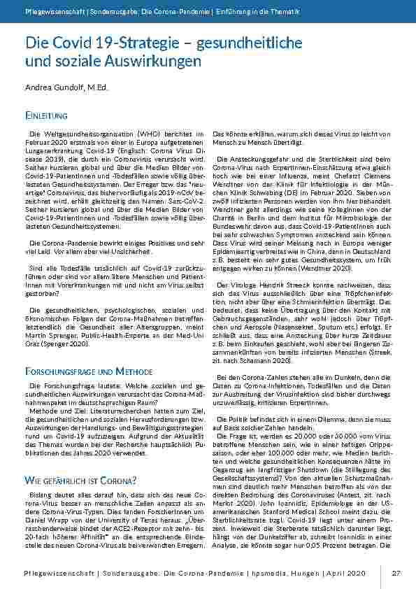 Die Covid-19-Strategie – gesundheitliche und soziale Auswirkungen