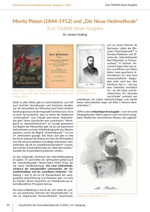 Moritz Platen (1844-1912) und „Die Neue Heilmethode“ Zum Titelbild dieser Ausgabe