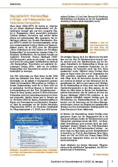Tagungsbericht: Krankenpflege in Kriegsund Friedenszeiten aus historischer Perspektive