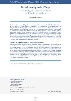 [doc_570114] Digitalisierung in der Pflege Auswirkung der Digitalisierung auf die Mitarbeiterbindung