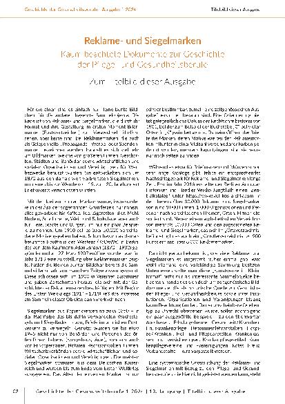 Reklameund Siegelmarken: Kaum beachtete Dokumente zur Geschichte der Pflegeund Gesundheitsberufe