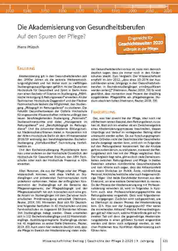 Die Akademisierung von Gesundheitsberufen - Auf den Spuren der Pflege?