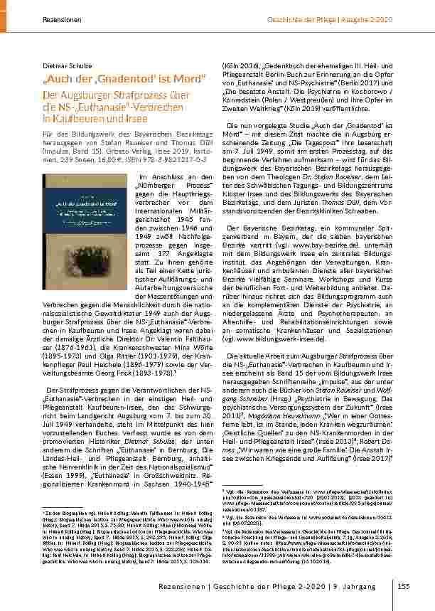 „Auch der ‚Gnadentod‘ ist Mord“ Der Augsburger Strafprozess über die NS-„Euthanasie“-Verbrechen in Kaufbeuren und Irsee