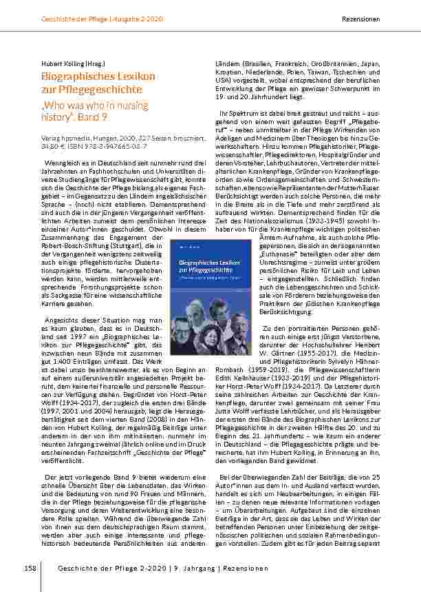 Biographisches Lexikon zur Pflegegeschichte