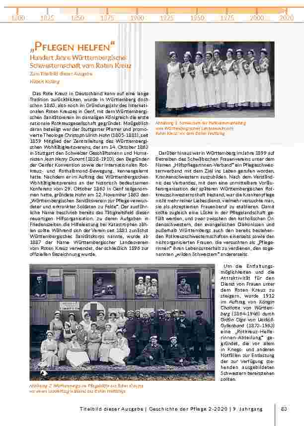 "Pflegen helfen" Hundert Jahre Württembergische Schwesternschaft vom Roten Kreuz