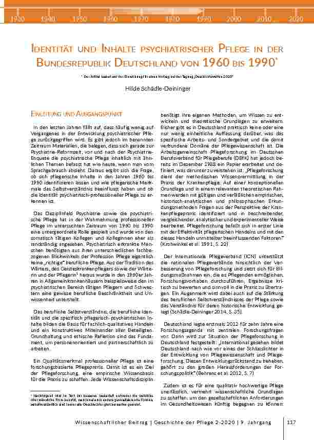 Identität und Inhalte psychiatrischer Pflege in der Bundesrepublik Deutschland von 1960 bis 1990