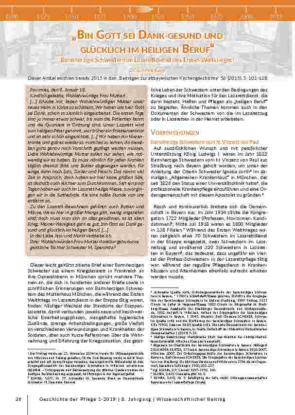 „Bin Gott sei Dank gesund und glücklich im heiligen Beruf“ - Barmherzige Schwestern im Lazarettdienst des Ersten Weltkrieges