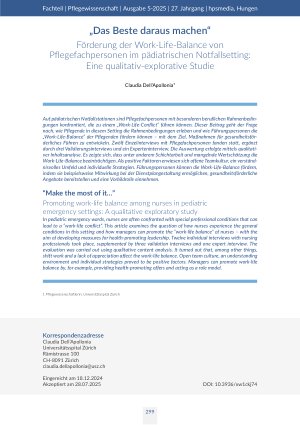 „Das Beste daraus machen“ Förderung der Work-Life-Balance von Pflegefachpersonen im pädiatrischen Notfallsetting: Eine qualitativ-explorative Studie