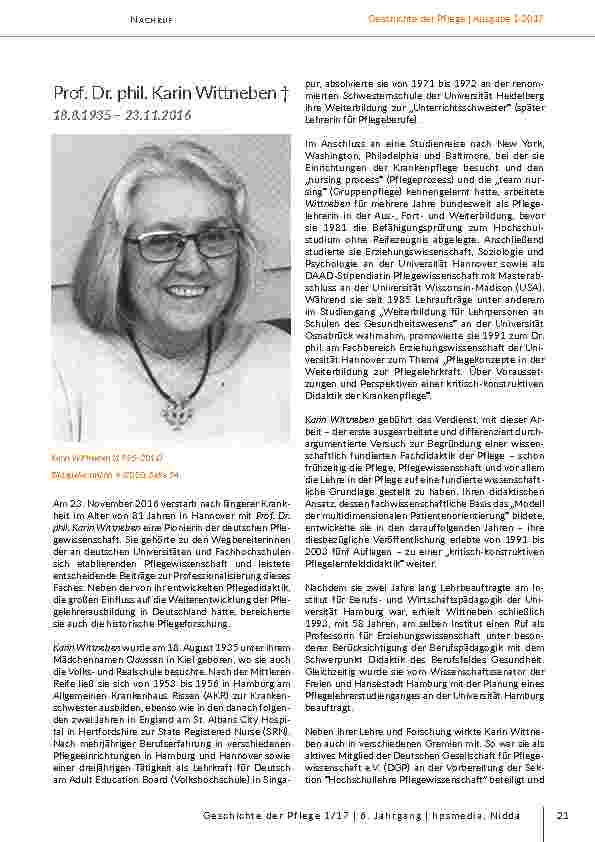 Nachruf: Prof. Dr. phil. Karin Wittneben