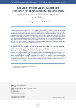 Die Erhaltung der Lebensqualität von Menschen mit chronischen Rückenschmerzen Implikationen für das Schmerzmanagement in der Pflege