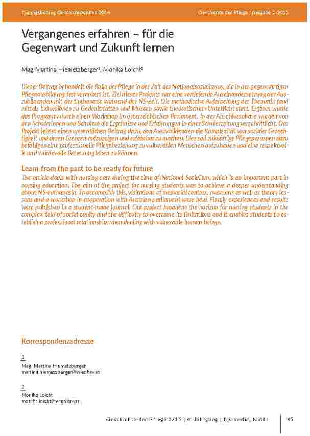 Vergangenes erfahren – für die Gegenwart und Zukunft lernen