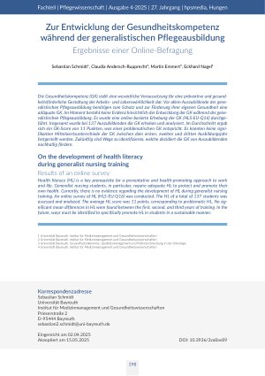 Zur Entwicklung der Gesundheitskompetenz während der generalistischen Pflegeausbildung Ergebnisse einer Online-Befragung