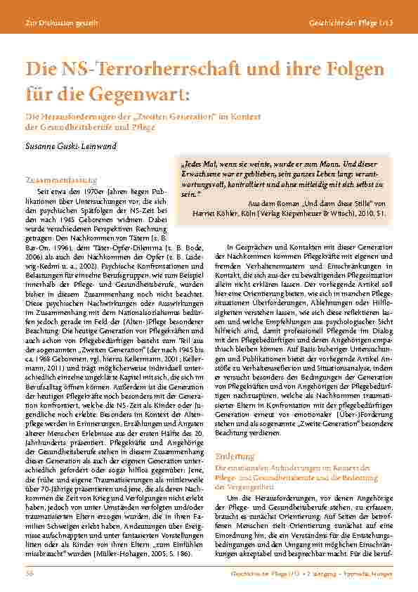 Die NS-Terrorherrschaft und ihre Folgen für die Gegenwart: Die Herausforderungen der „Zweiten Generation“ im Kontext der Gesundheitsberufe und Pfl ege