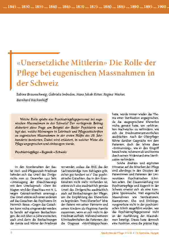 «Unersetzliche Mittlerin» Die Rolle der Pflege bei eugenischen Massnahmen in der Schweiz