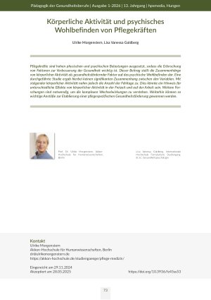 [doc_570997] Körperliche Aktivität und psychisches Wohlbefinden von Pflegekräften