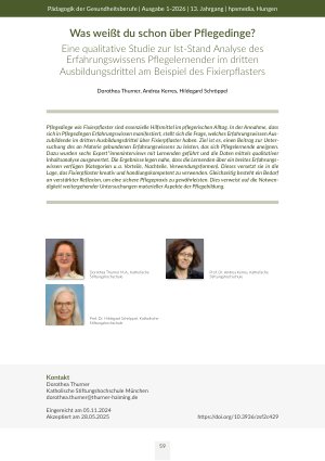 Was weißt du schon über Pflegedinge? Eine qualitative Studie zur Ist-Stand Analyse des Erfahrungswissens Pflegelernender im dritten Ausbildungsdrittel am Beispiel des Fixierpflasters
