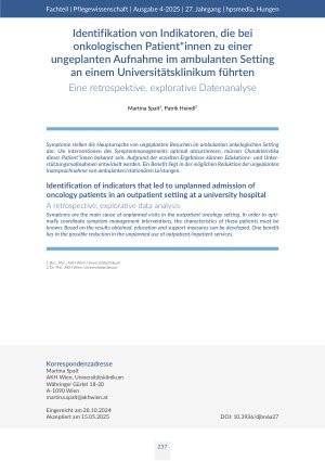 Identifikation von Indikatoren, die bei onkologischen Patient*innen zu einer ungeplanten Aufnahme im ambulanten Setting an einem Universitätsklinikum führten