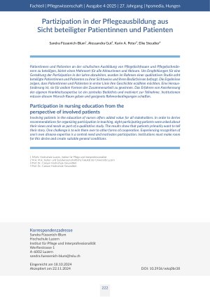 Partizipation in der Pflegeausbildung aus Sicht beteiligter Patientinnen und Patienten