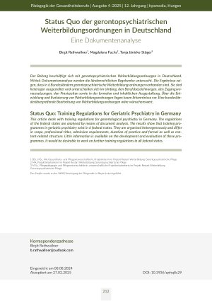 Status Quo der gerontopsychiatrischen Weiterbildungsordnungen in Deutschland Eine Dokumentenanalyse