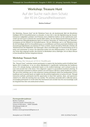 Workshop: Treasure Hunt Auf der Suche nach dem Schatz der KI im Gesundheitswesen