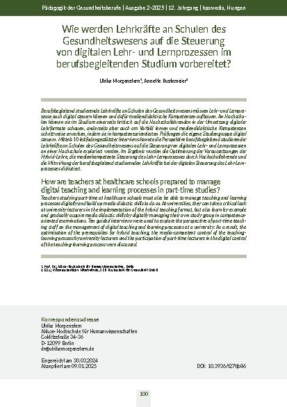 Wie werden Lehrkräfte an Schulen des Gesundheitswesens auf die Steuerung von digitalen Lehrund Lernprozessen im berufsbegleitenden Studium vorbereitet?
