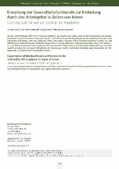 Erwartung der Gesundheitsfachberufe zur Entlastung durch den Arbeitgeber in Zeiten von Krisen: Gelernte Lektion aus der COVID-19-Pandemie
