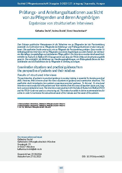 Prüfungsund Anleitungssituationen aus Sicht von zu Pflegenden und deren Angehörigen Ergebnisse von strukturierten Interviews