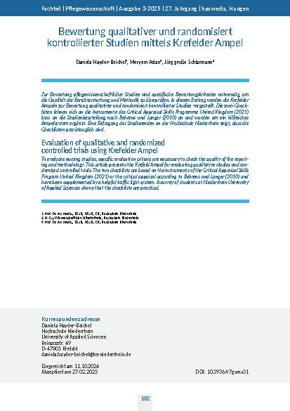 Bewertung qualitativer und randomisiert kontrollierter Studien mittels Krefelder Ampel