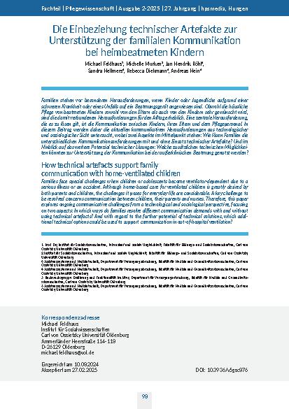 Die Einbeziehung technischer Artefakte zur Unterstützung der familialen Kommunikation bei heimbeatmeten Kindern