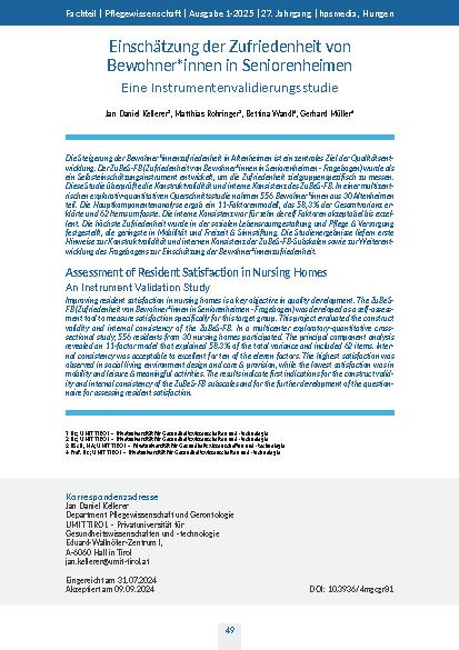 Einschätzung der Zufriedenheit von Bewohner*innen in Seniorenheimen Eine Instrumentenvalidierungsstudie