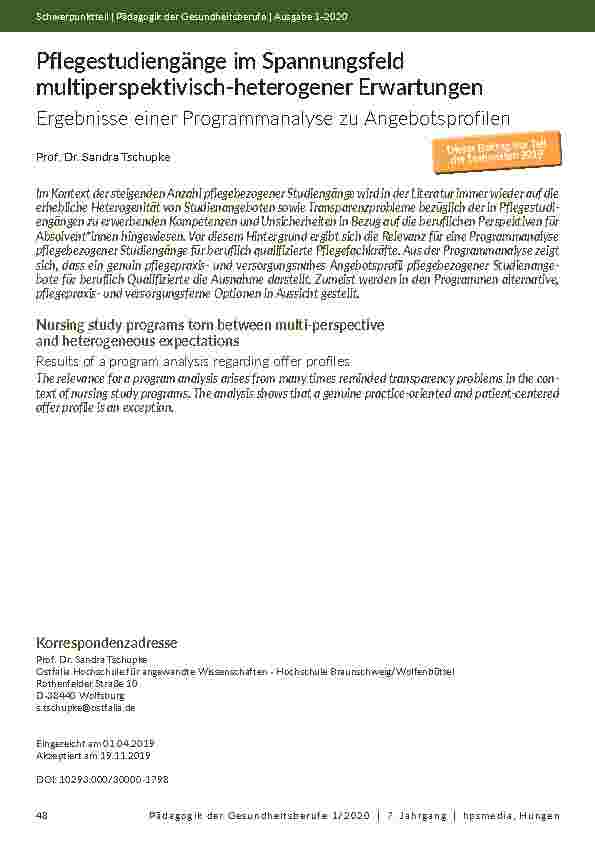 Pflegestudiengänge im Spannungsfeld multiperspektivisch-heterogener Erwartungen. Ergebnisse einer Programmanalyse zu Angebotsprofilen.