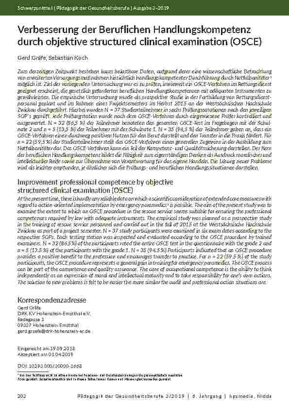 [doc_202125] Verbesserung der Beruflichen Handlungskompetenz durch objektive structured clinical examination (OSCE)