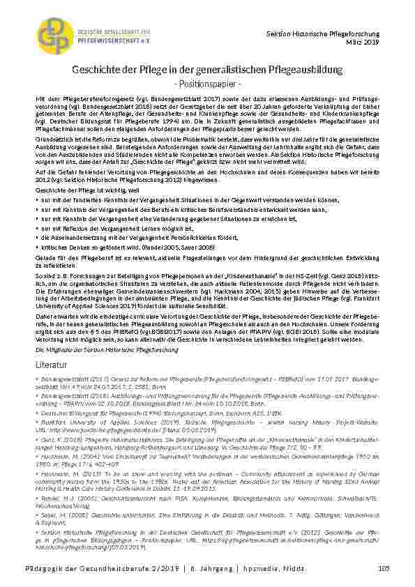 Positionspapier: Geschichte der Pflege in der generalistischen Pflegeausbildung